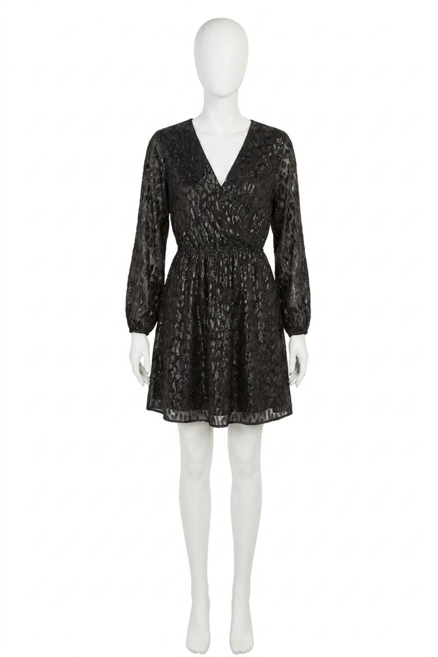NEW APRICOT lurex jacquard chiffon wrap dress in black